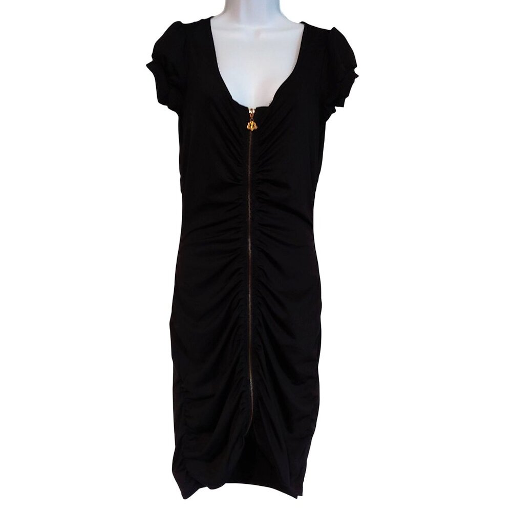 House of Dereon Black Full Zip Short Sleeve Goth Grunge Rocker Chick Dress M